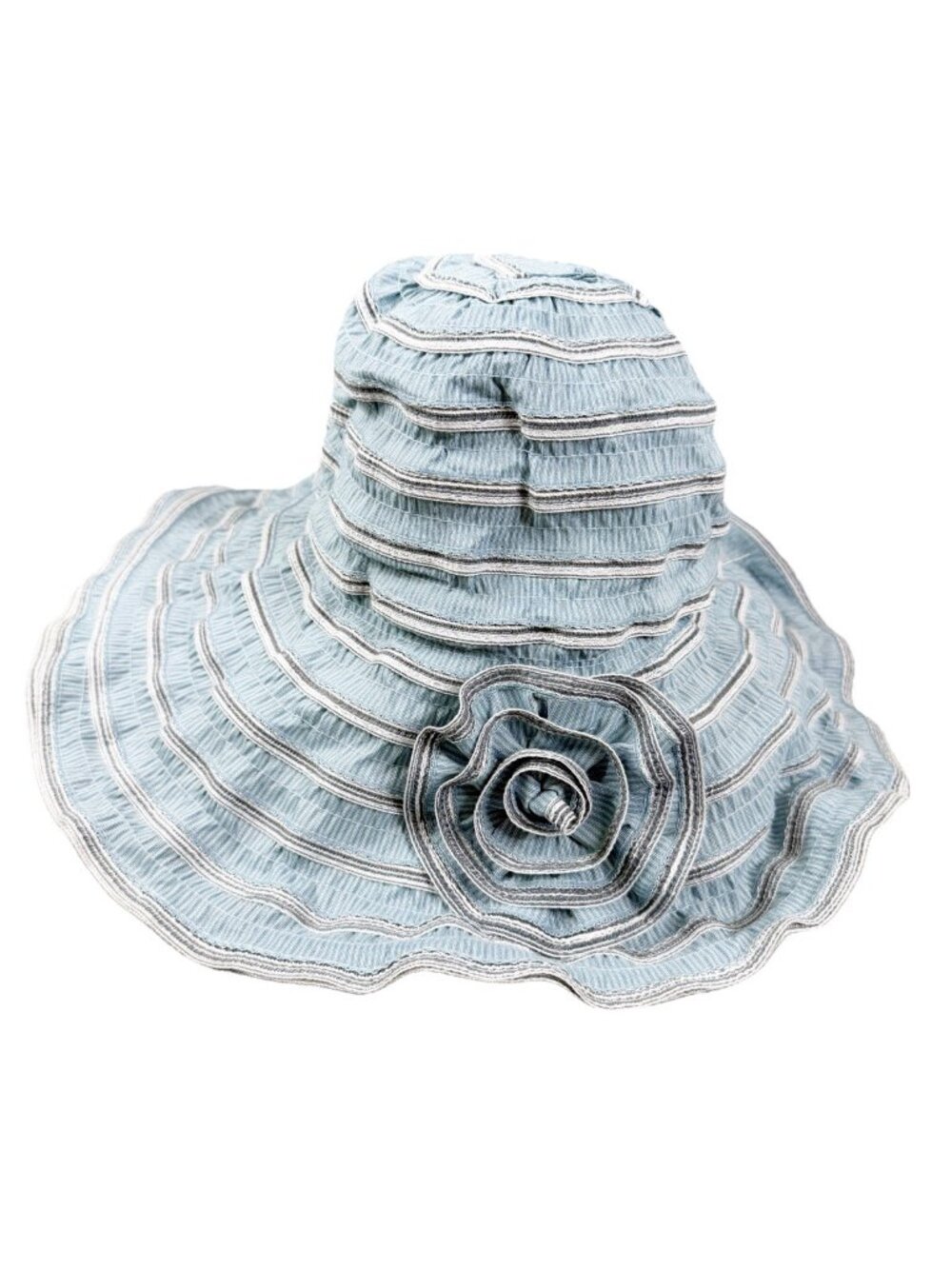 VTG Great Hat Karen Keith Medium Foldable Packable Blue Striped Sun Bonnet EUC